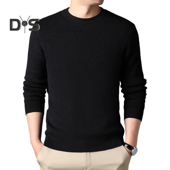 

Мужской свитер осень-зима с круглым вырезом и длинным рукавом, вязаный мягкий, теплый, облегающий, деловой, эластичный, однотонный, не садится, мужской повседневный свитер L чёрный