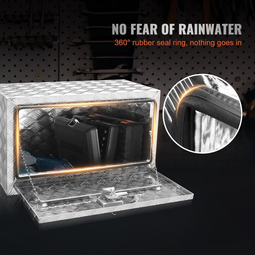 Underbody Truck Box, 30"×14"×16" Pickup Storage Box, Heavy Duty Aluminum Diamond Plate Tool Box with Lock and Keys, Waterproof Trailer Storage Box