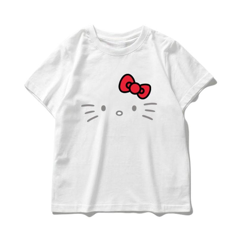 

2026 новая футболка Hello Kitty из мягкого хлопка с коротким рукавом и круглым вырезом, милый принт, легкий летний топ для женщин, повседневная одежда S