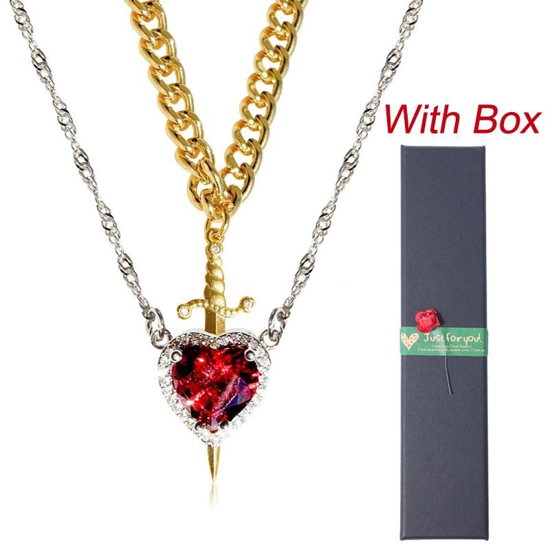 

Heart and Sword Necklace Set of 2 - 18K Gold Plated STAINLESS STEEL Crystal Couple Necklaces for Women Men Boyfriend Girlfriend