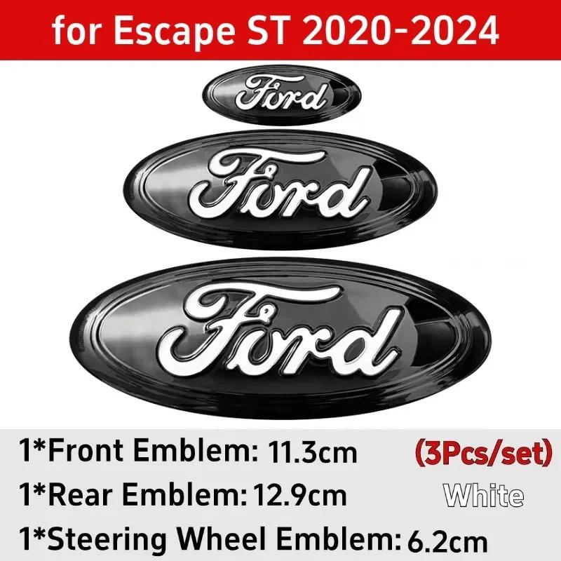 Bilklistremerke Ford 3 stk Bil Front Bak Deksel Merke Rattklistremerke for Ford Kuga Mondeo Explorer Escape ST Focus Edge Tauru