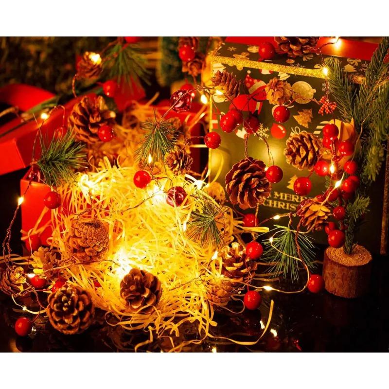 20/30 LED red fruit bell, pine cone, pine needle light string, festive New Year home, Christmas decoration, party atmosphere