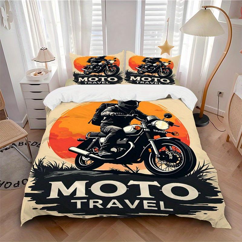 

3pcs Motorcycle Traveler 1Cover + 2Pillowcases, PillowInserts NotIncluded, Machine Washable, All - Season Use, Suitable for Bedroom Guest Room70 135x200cm