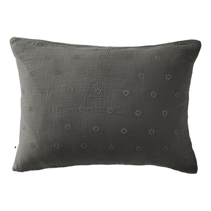 Taie d'oreiller Brodée Déco "Gaïa Boho" 60 x 60 cm &amp; 50 x 70 cm "Gaze de Coton" - Gaïa Boho Granit - 50 x 70 cm