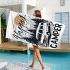 Retro Camper Van "HAPPY CAMPER" Microfiber Towel, Ultra-Fine Quick-Dry for Beach Gym Home Unisex