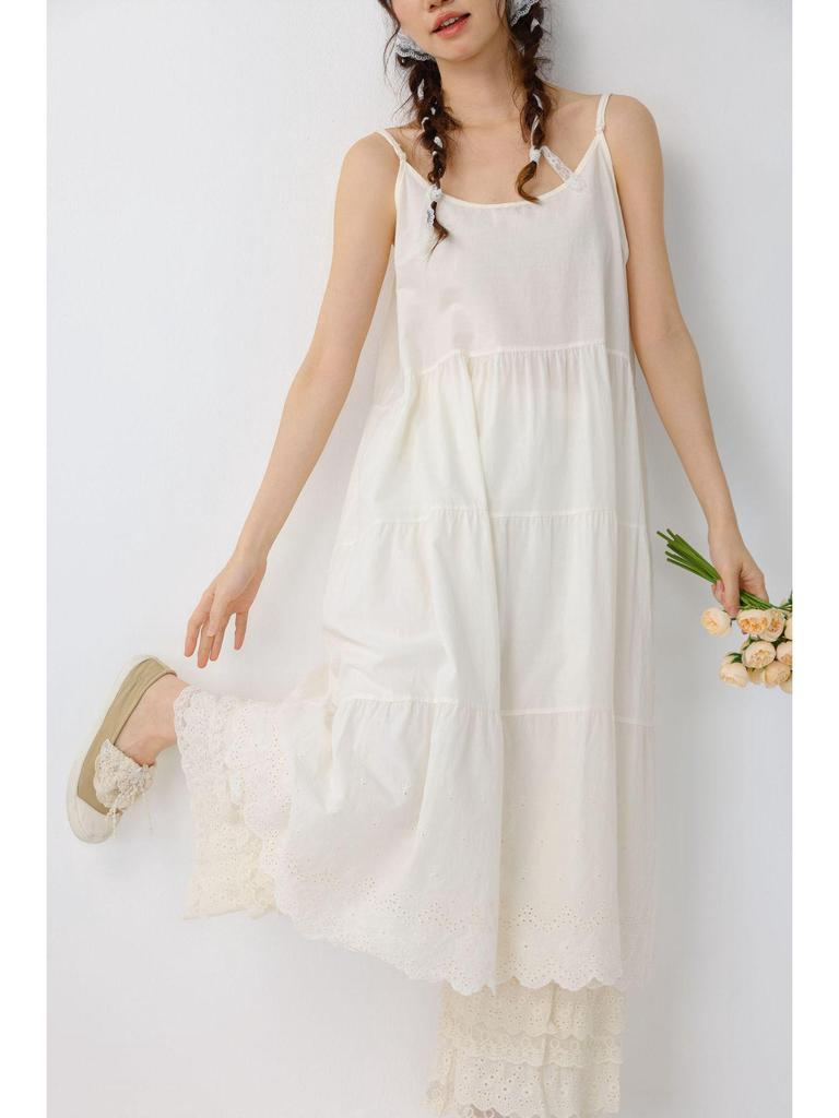 Women's Forest Style Embroidered Layered Lace Long Dress
