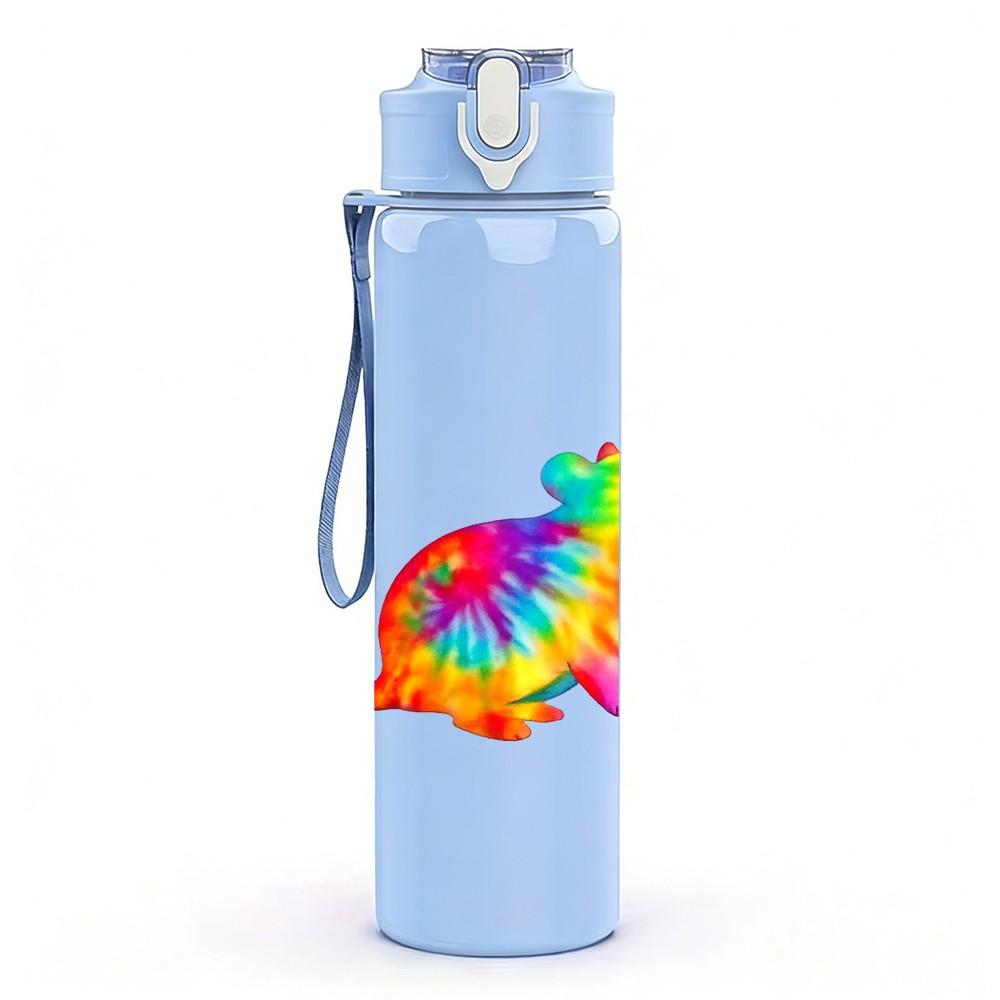 1PC Rainbow Chameleon Lizard Animal Print 750ml Color Plastic Sports Water Bottle Leakproof Flip Straw Lid Suitable for Sports Office Home Use