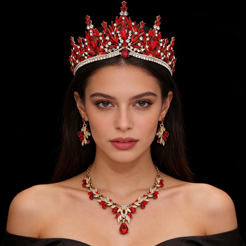 Princess Purple Tiaras and Crowns 3-pack Wedding Crown Sets and Necklace Earrings for Party Birthday Costume Jewelry Bridal