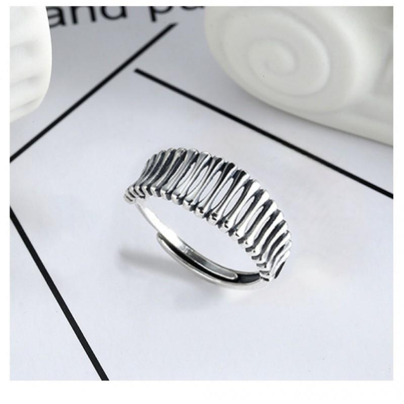 Adjustable Open Ring Men Women Vintage Bone Motif Geometric Design Copper Electroplated Statement Jewelry