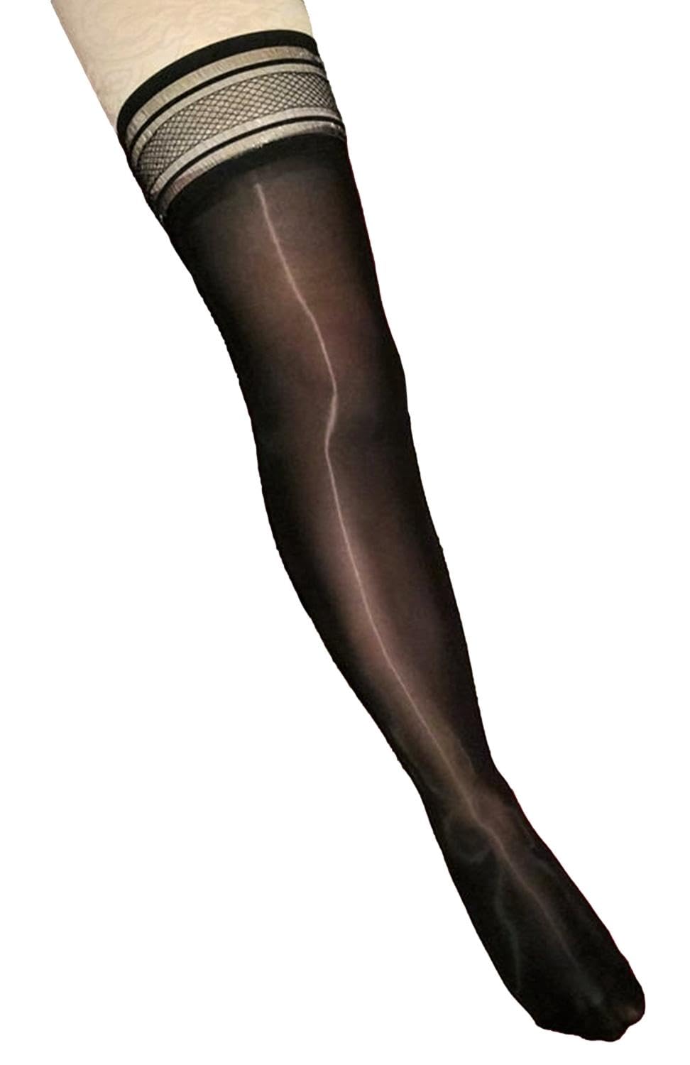 

Glossy Garter Sexy Checkered Line Shiny Pantyhose for Women [Religeuses] Stockings, Knee-High, Leg-Lengthening, (Black) чорний