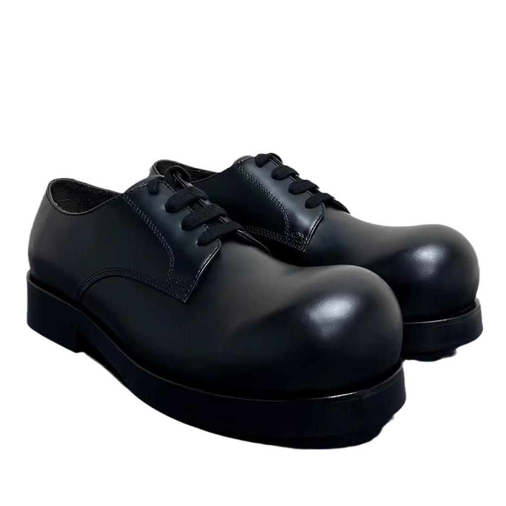 Sapatos Oxford de Plataforma de Couro Masculino Slip on Sola Grossa Sapatos Derby Masculinos Mocassins Casuais Sapatos Sociais de Bico Redondo Masculino