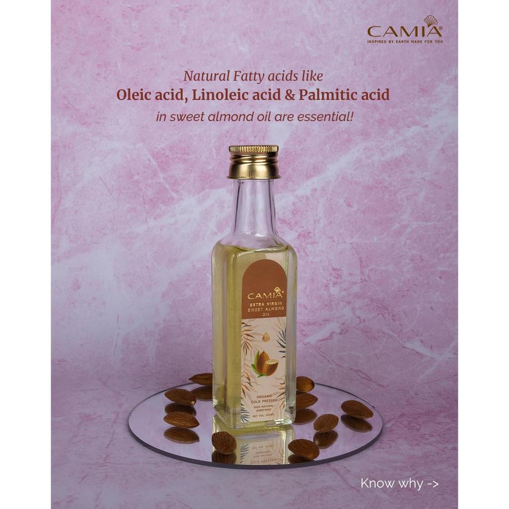 Premium Sweet Almond Oil for Hair Growth, Glowing Skin & Face | 100% Natural & Odorless Vitamin-E Enriched Cold- | 100 ML Glass Bottle