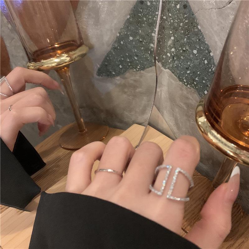 High-End I-Shaped Full Diamond Zircon Open Adjustable Women s Ring Adjustable