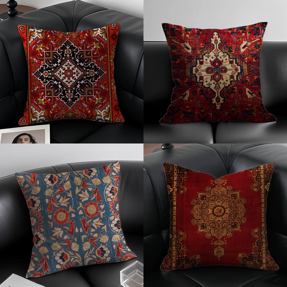 Vintage Persian Style Pillow Cushion Cover Pillow Case Anti-Dustmite Invisible Zipper Silky Plush Cushion
