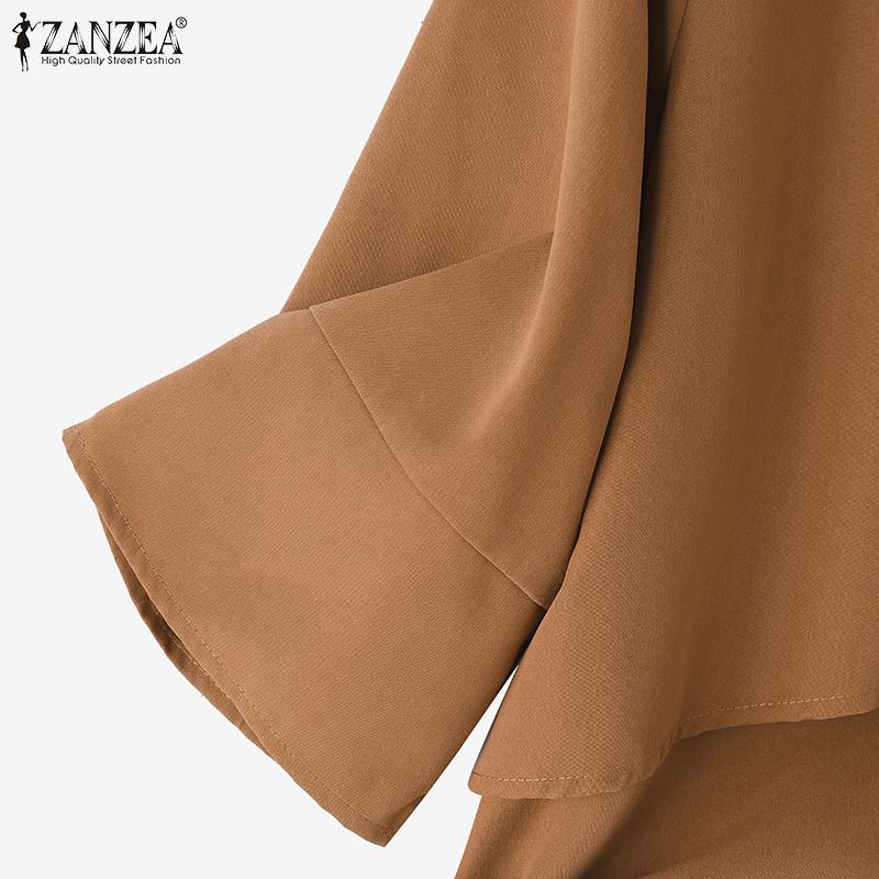 ZANZEA Top Casual da Donna a Girocollo a Doppio Strato a Manica Corta Solido Largo