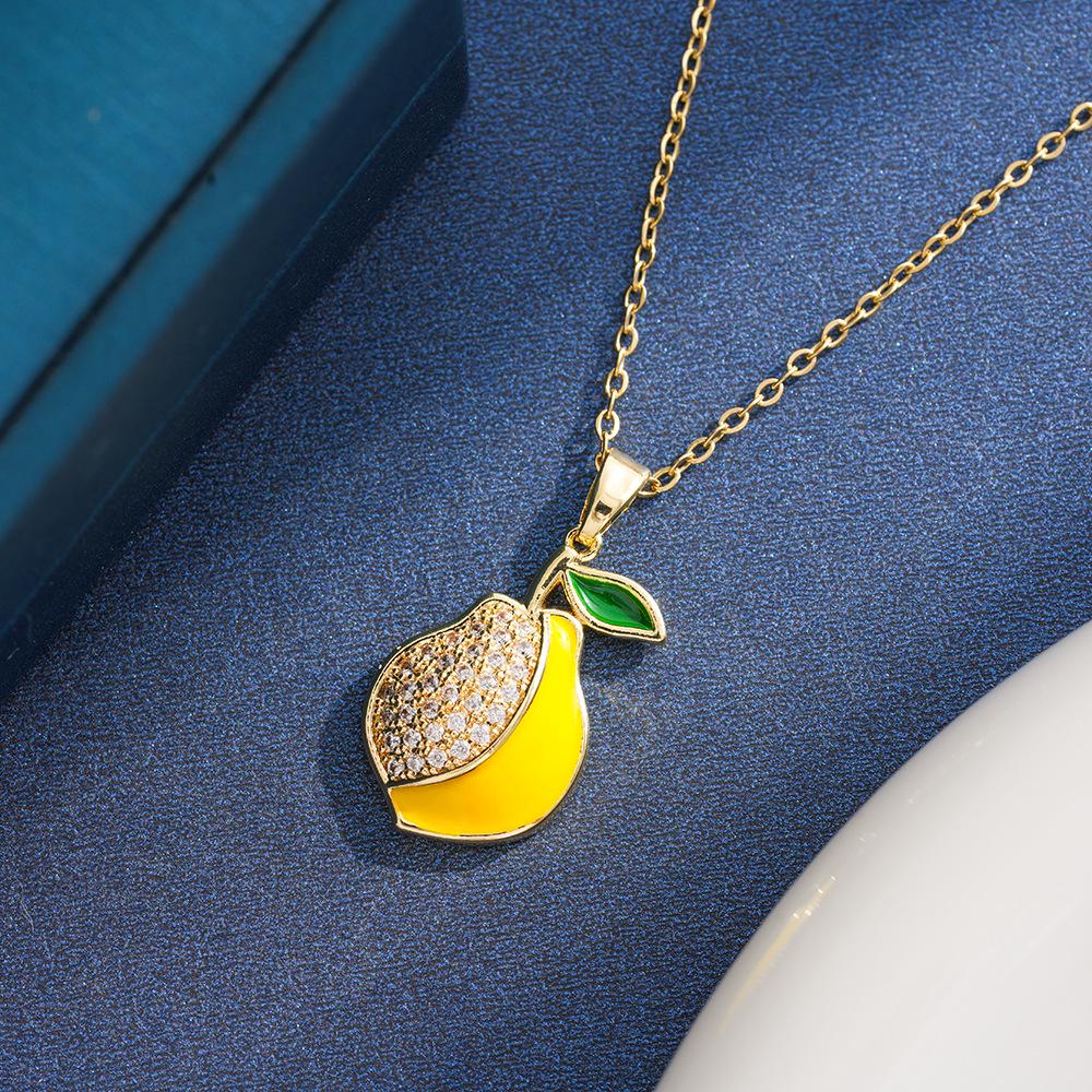 Fresh Pastoral Summer Fruit Heart Necklace for Women, Versatile Titanium Steel Clavicle Chain