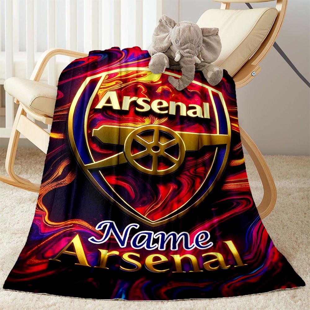 Golden Arsenal Crest Customize Text Blanket Cozy Personalized Blanket Durable Comfort for Picnics Office Couch Chair Ideal for All Seasons