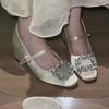Inside Heightened Kitten Heel Autumn New Square Toe Shallow Mouth Rhinestone Square Buckle One-band Non-slip Single Shoes