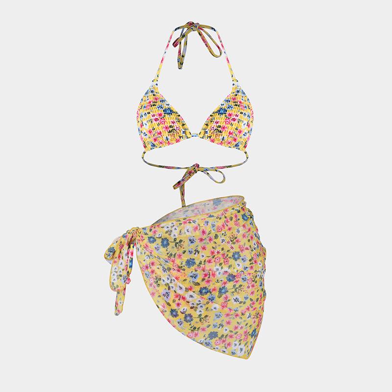 Europäisches und Amerikanisches Bedrucktes Dreiteiliges Bikini-Set mit Gaze-Rock - Sexy Urlaubs-Badeanzug