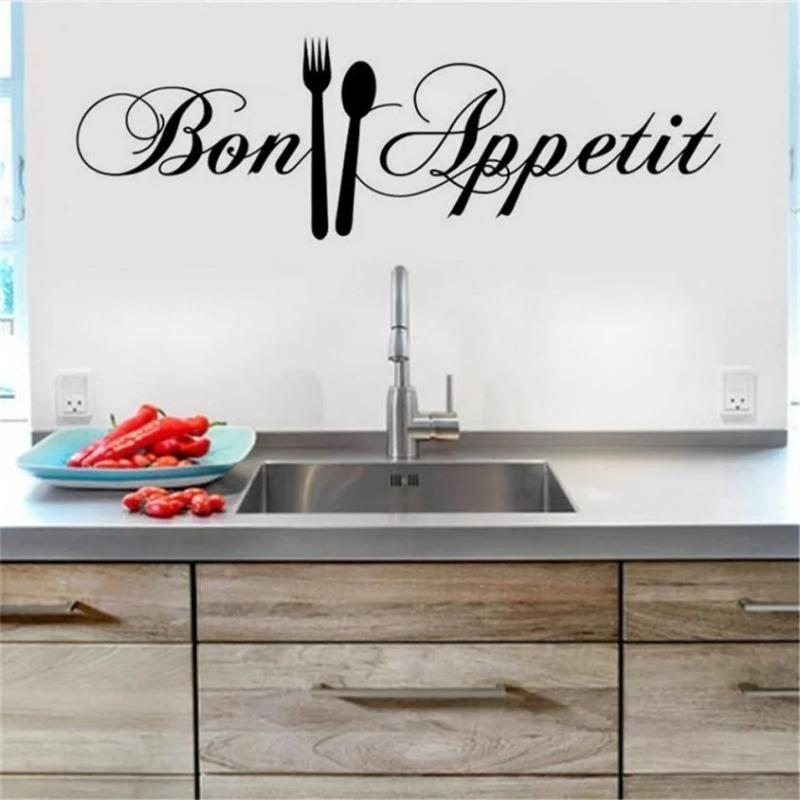 1PC 58*18CM Kitchen Bon Appetit Wall Sticker DIY Knife and Fork Removable Wall Decal Family Home Sticker Mural Art Home Decor