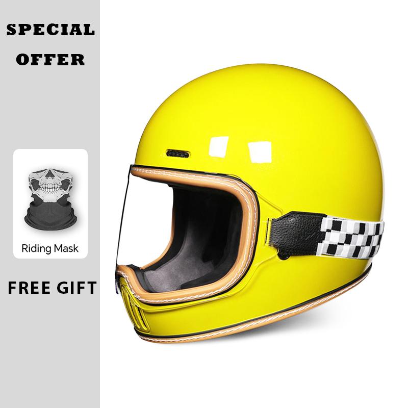 Retro Motorcycle Helmet for Men Women Motorcycle Full Face Helmets Anti-fog Lens Four Seasons Universal DOT Approved Full Helm