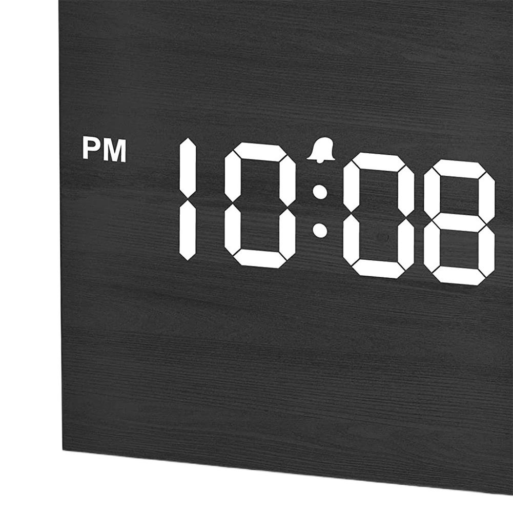 Wooden Digital Alarm Clock Voice Control LED Clock Art Ornament USB/Battery Powered Bedroom Table Clock for Office Room Decor