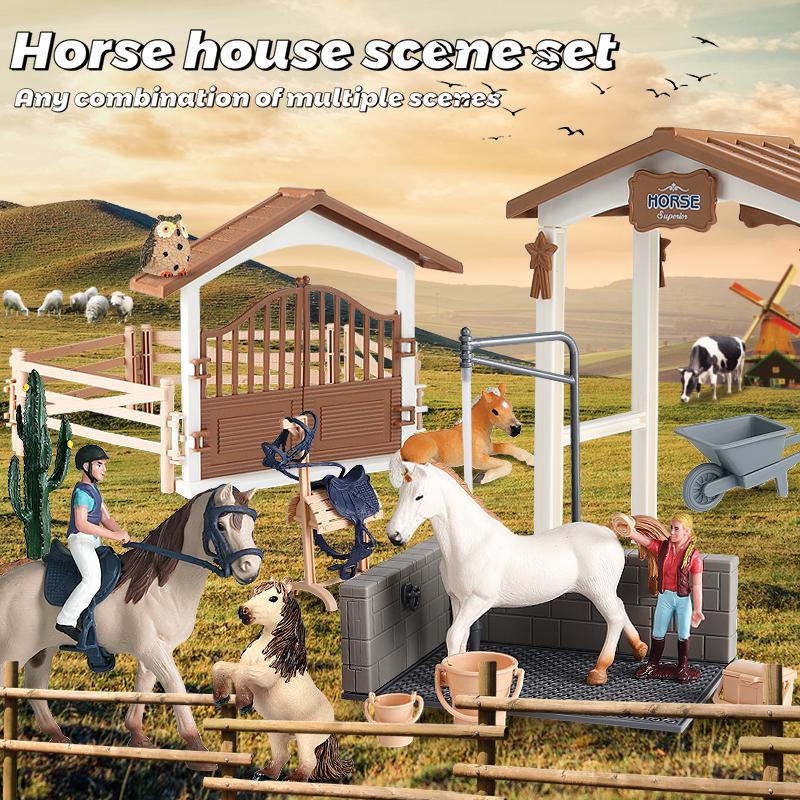 Oenux Model Konia Farmowego Wyścigowego Figurki Akcji DIY Jeździectwo Jeździec Zwierzęta Figurka Śliczna Edukacja Kolekcja Zabawka dla Dzieci Prezent