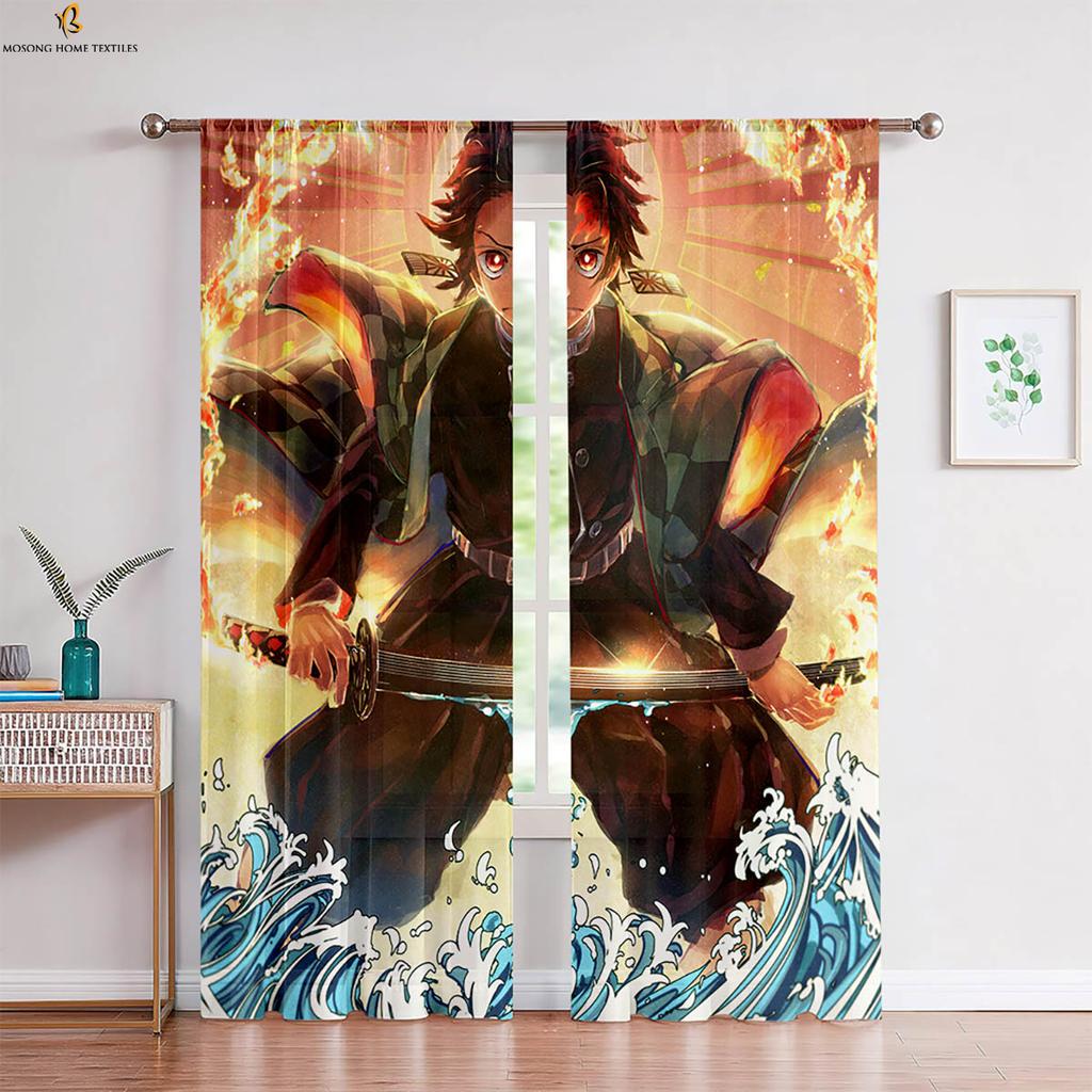 Hot-Blooded Anime Japanese Comic Print Curtains Children's Room Bedroom Living Room Study Dormitory Decorative Curtains 2 Pieces