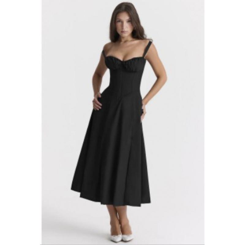 2026 popular summer commuter temperament solid color fashionable high-end suspender dress skirt women
