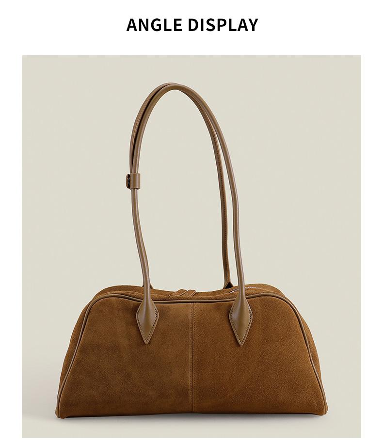 Women's Suede Shoulder Bag – Brown Soft Leather Handbag for Everyday Use, Fashionable and Durable Tote Purse
