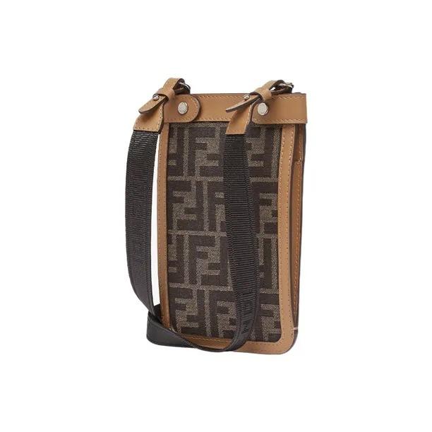 FENDI Peekaboo Twist Lock Clasp with Detachable Shoulder Strap Cotton Phone Case Large Size Men's Style Brown