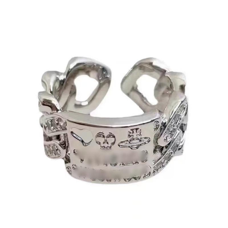 Retro Fashion Empress Gold-Silver Heart Skull Saturn Diamond Ring Size 6