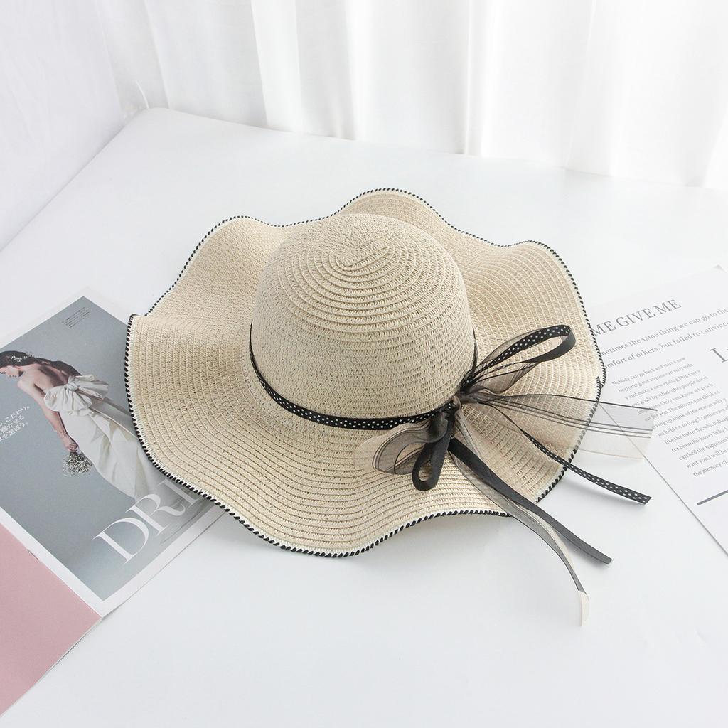 Panamanian Women's Spring and Summer Large Beach Sun Hat, Bow Grass Hat, Fashionablevacation Hat Cap Women Hat Straw Hats