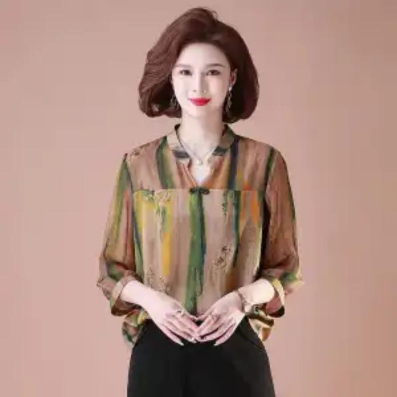 Women Summer Print Three Quarter Sleeve Blouse XL зелёный