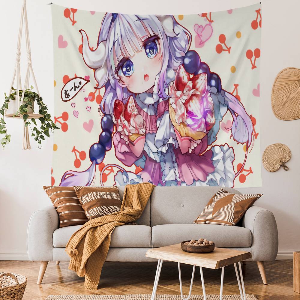 Miss Kobayashi Dragon Maid Anmie Cartoon Tapestry Art Science Fiction Room Home Decor Wall Hanging Sheets