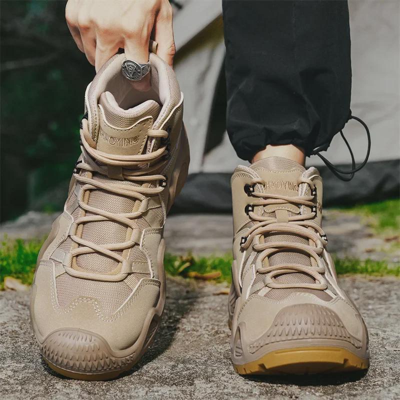 Men's Waterproof Non-Slip Lightweight Mid-Cut Hiking Shoes - All-Season, Breathable, and Wear-Resistant.