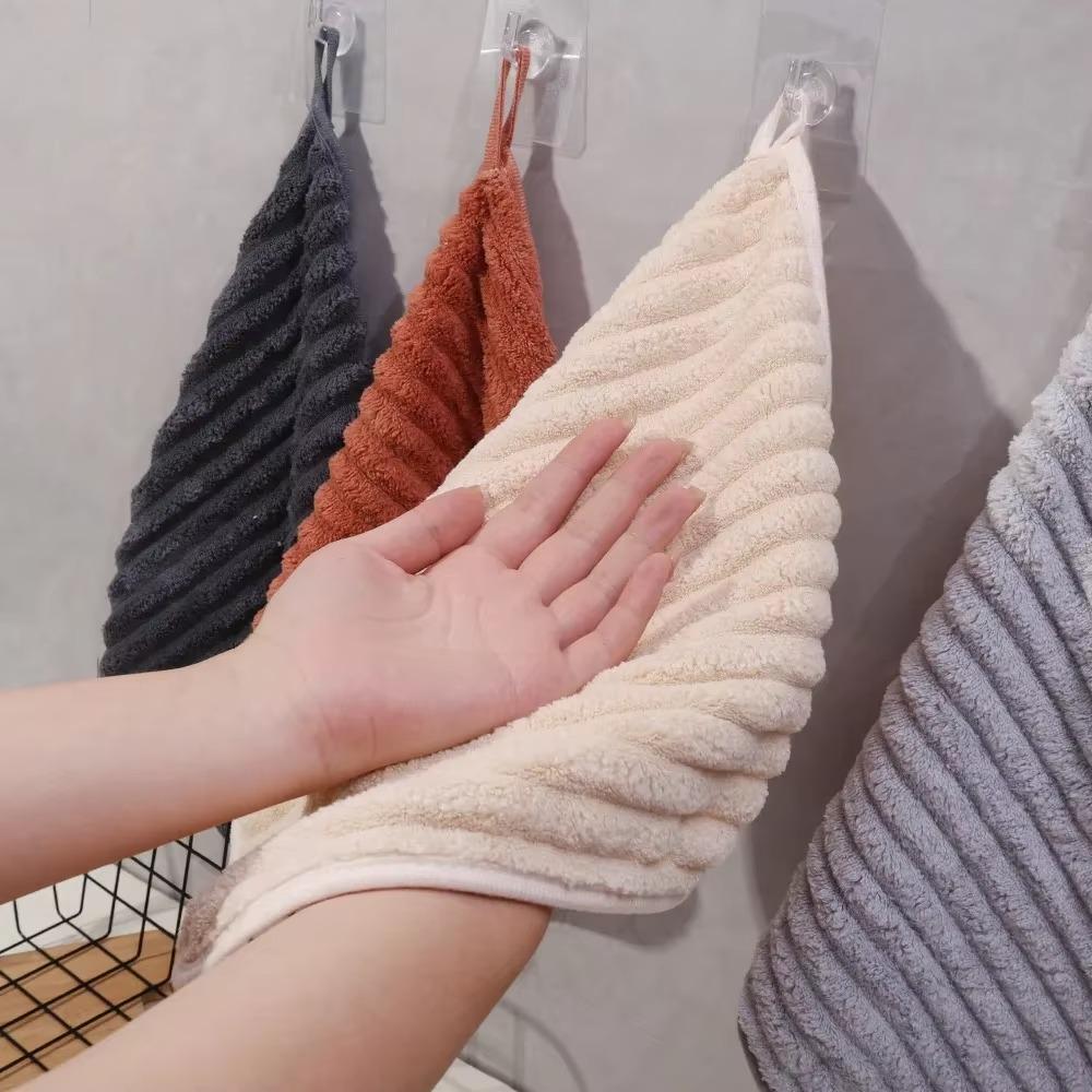 6 Piece Absorbent Coral Fleece Square Hand Towel Stripe Cleaning Cloth Practical Kitchen Towel  Home