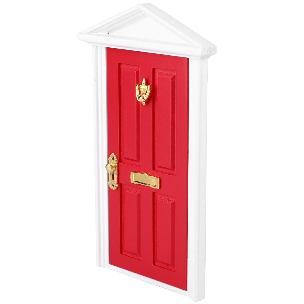 1: 12 Doll House Miniatures Wooden Door Children Funny Toy Gift Decor (Red)