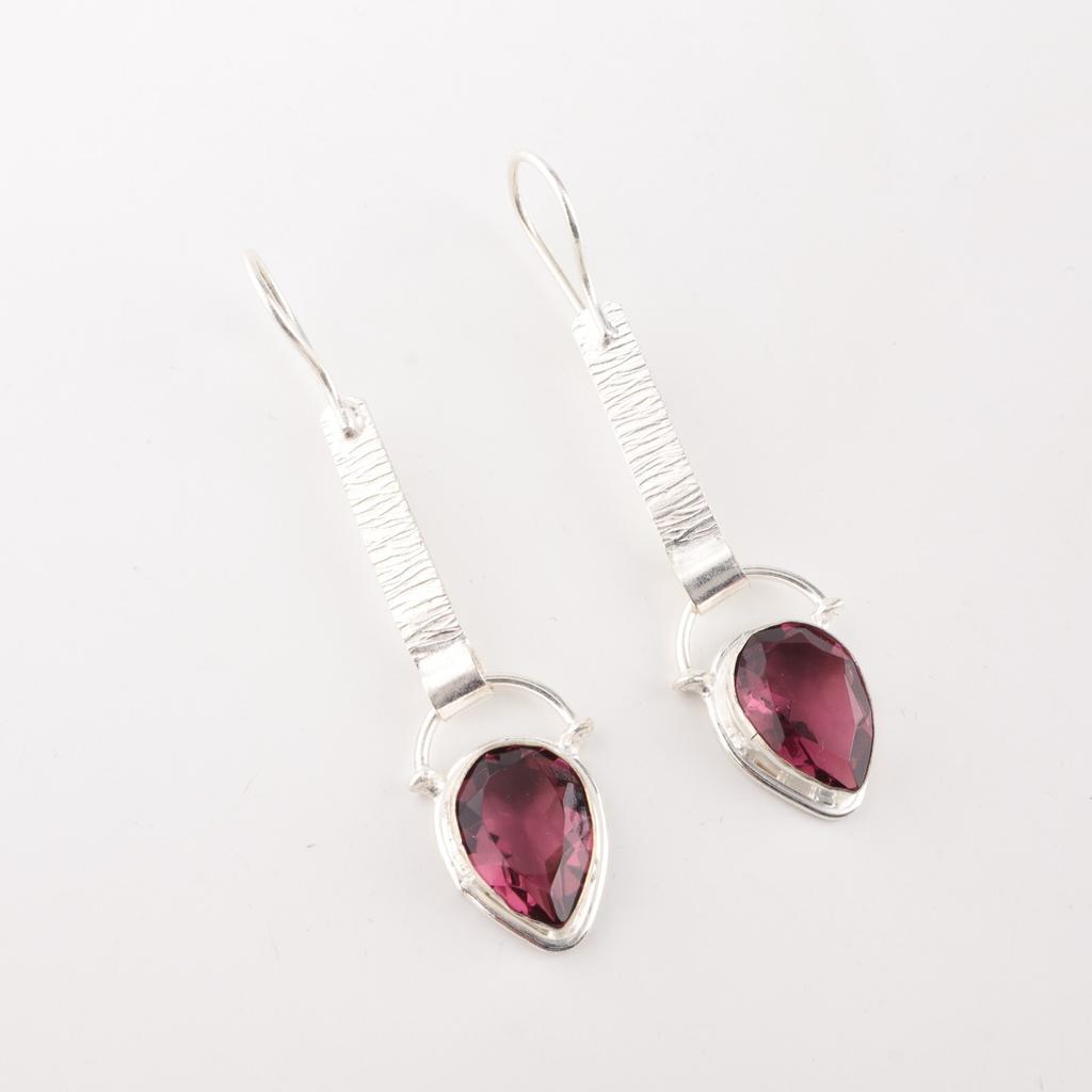 Rhodolite Gemstone 925 Stamped Silver Jewelry Handmade Earrings 2.3" For Sister EE-166-10