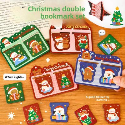 Christmas Magnetic Bookmark, Cute and Special-shaped Double Page Holder for Students, Christmas Stationery Magnetic Bookmark