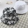 Unisex Summer Printed Bucket Hats Coconut Tree Black White Reversible Fisherman Caps Men Sunscreen Fold Hip Hop Panama Bob Hat