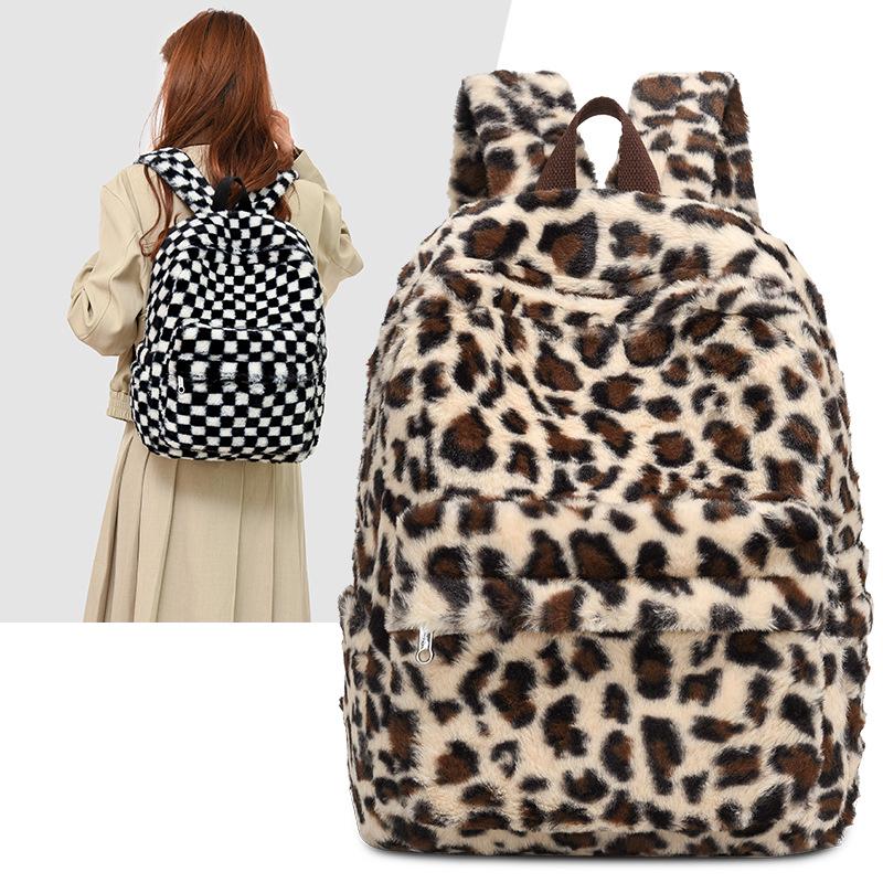 Schoolbag niche design plush backpack women's 1011 new plaid college style shopping backpack student schoolbag