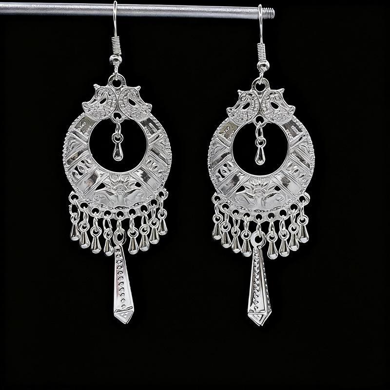 Ethnic style earrings Alloy silver-plated Miao ethnic minority Dong Yi earrings Earrings