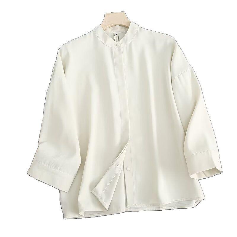 2025 Spring/Summer Drapey Seven-Sleeve Shirt & Thin Jacket with Stand-Up Collar - Japanese Style Women's Casual Wear