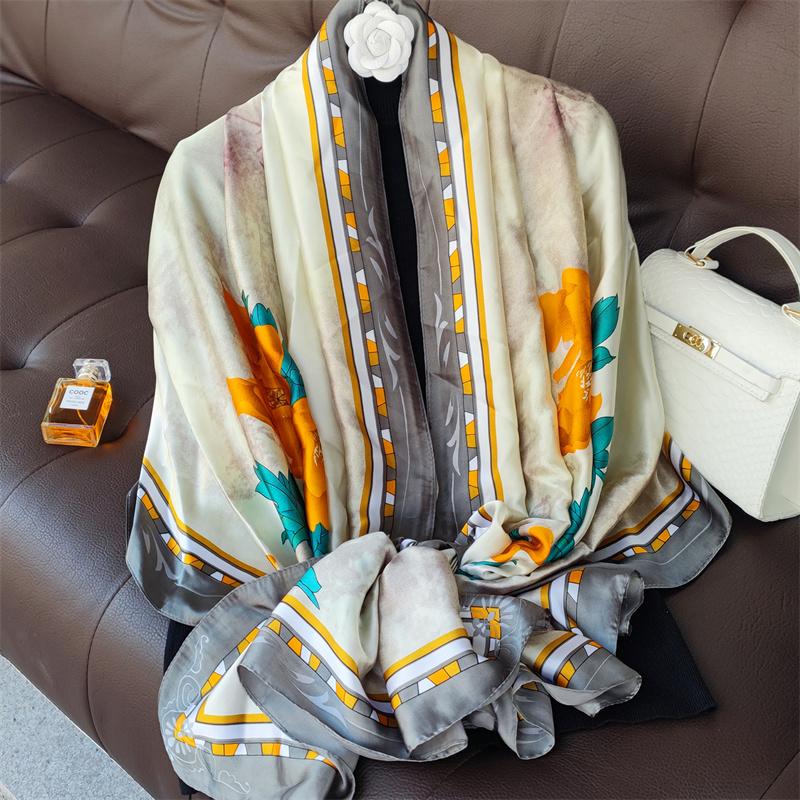 180*90cm muffler fashion Luxury Brand Scarf Women New Style Fashion Color Matching Print Silk Lady Popular Headcloth Beach Shawl