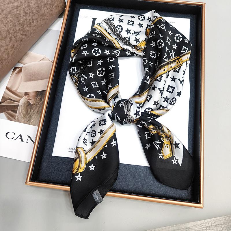 New Versatile Imitation Silk with Suit Silk Scarf Fashionable Women's Small Square Silk Scarf French Spring and Autumn Scarf