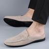 Men Casual Leather Boat Shoes Mens Loafers Hollow Out Shoes Summer New Half Slipper Lazy Flats Muller Shoes Male British Style