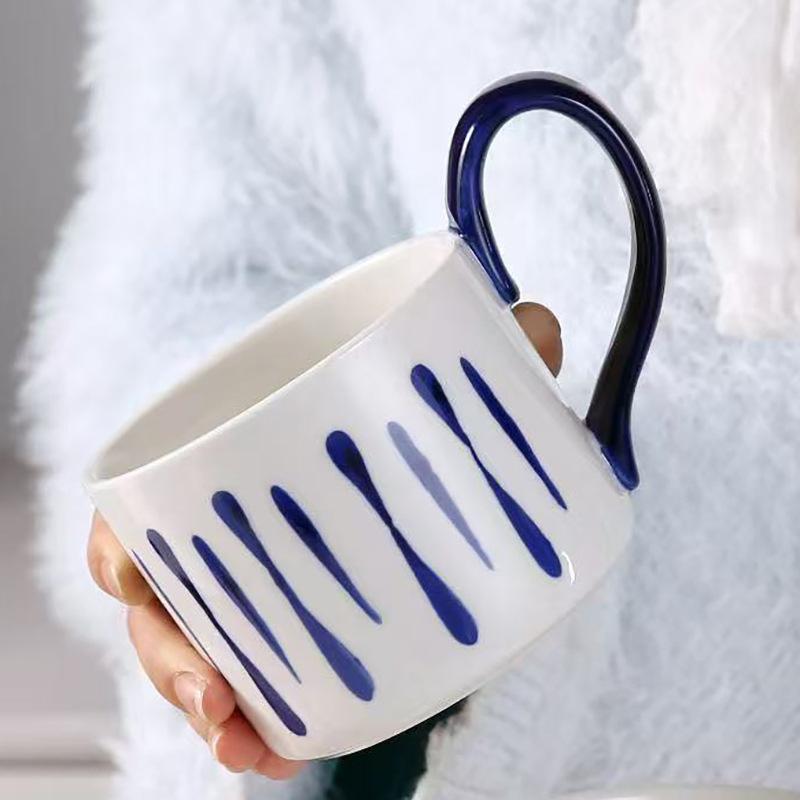 Siyue Watercolor Japanese Retro Coffee Cup for Girls with High Appearance Water Cup Sense Household Ceramic Mug Large Capacity