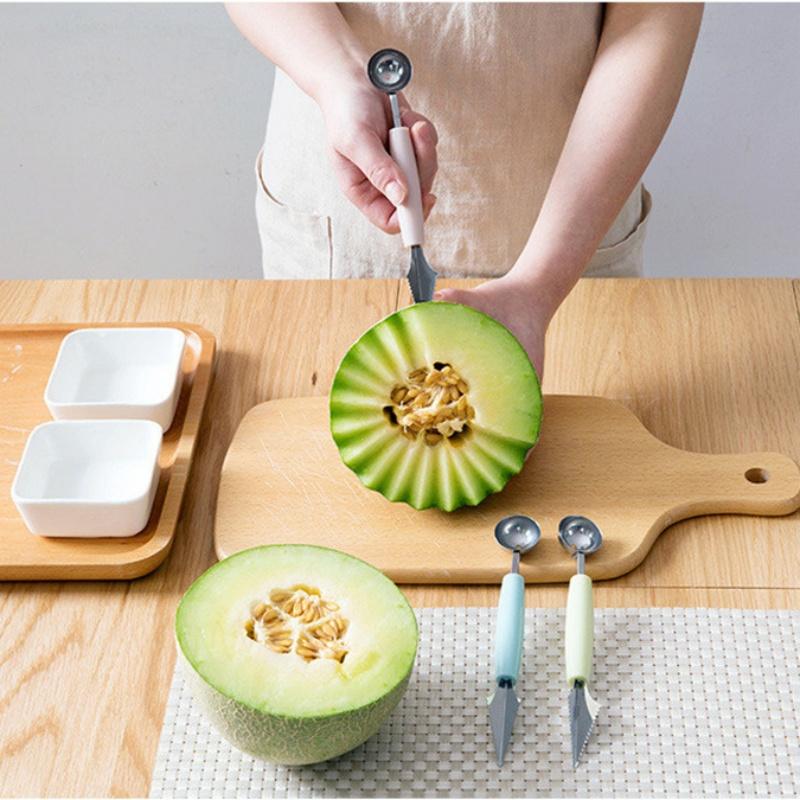 2 In1 Dual-head Stainless Steel Carving Knife Fruit Watermelon Ice Cream Baller Scoop Stacks Spoon Kitchen Accessories Home