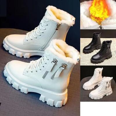 Women Winter Plush Velvet Cotton Boots Shoes Warm Ankle Boots Thick Cotton Shoes Furry Women Leather Boots High Top Platform Boots